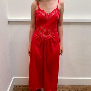 1980s Vintage Cherry Red Lace Slip Dress